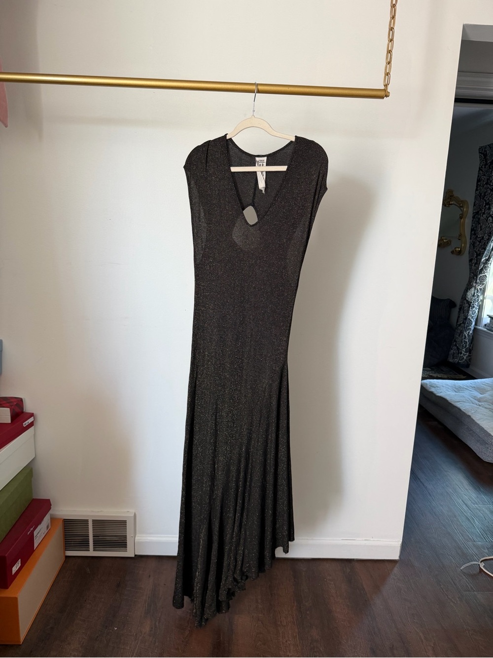 Free People Black Sparkle Asymmetrical Maxi Dress